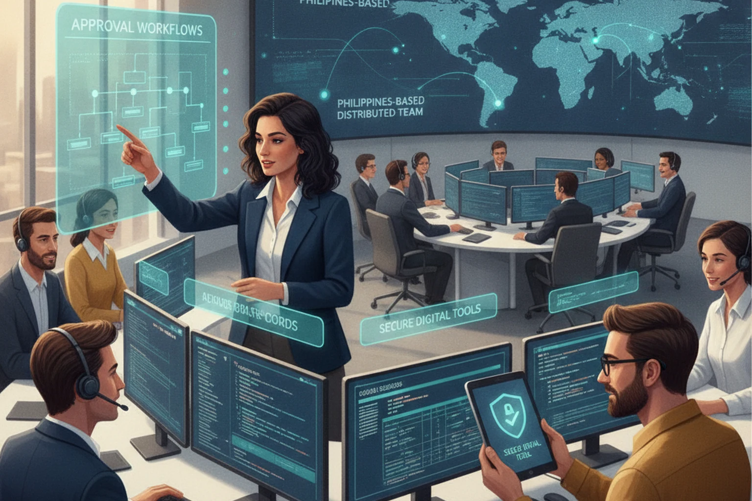 call center assistant access recertification review editorial illustration