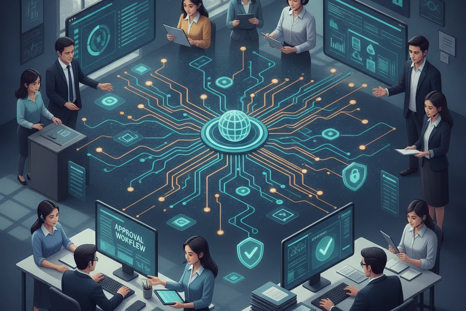 call center assistant source of truth map editorial illustration