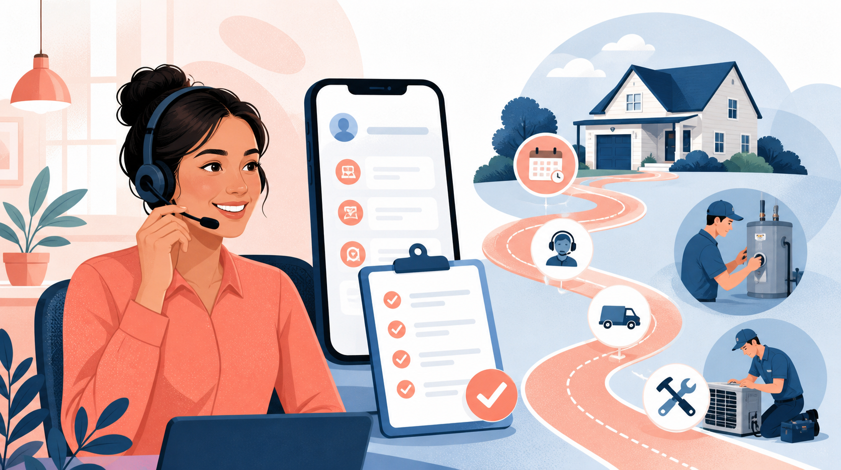 Editorial illustration about home warranty companies call handling